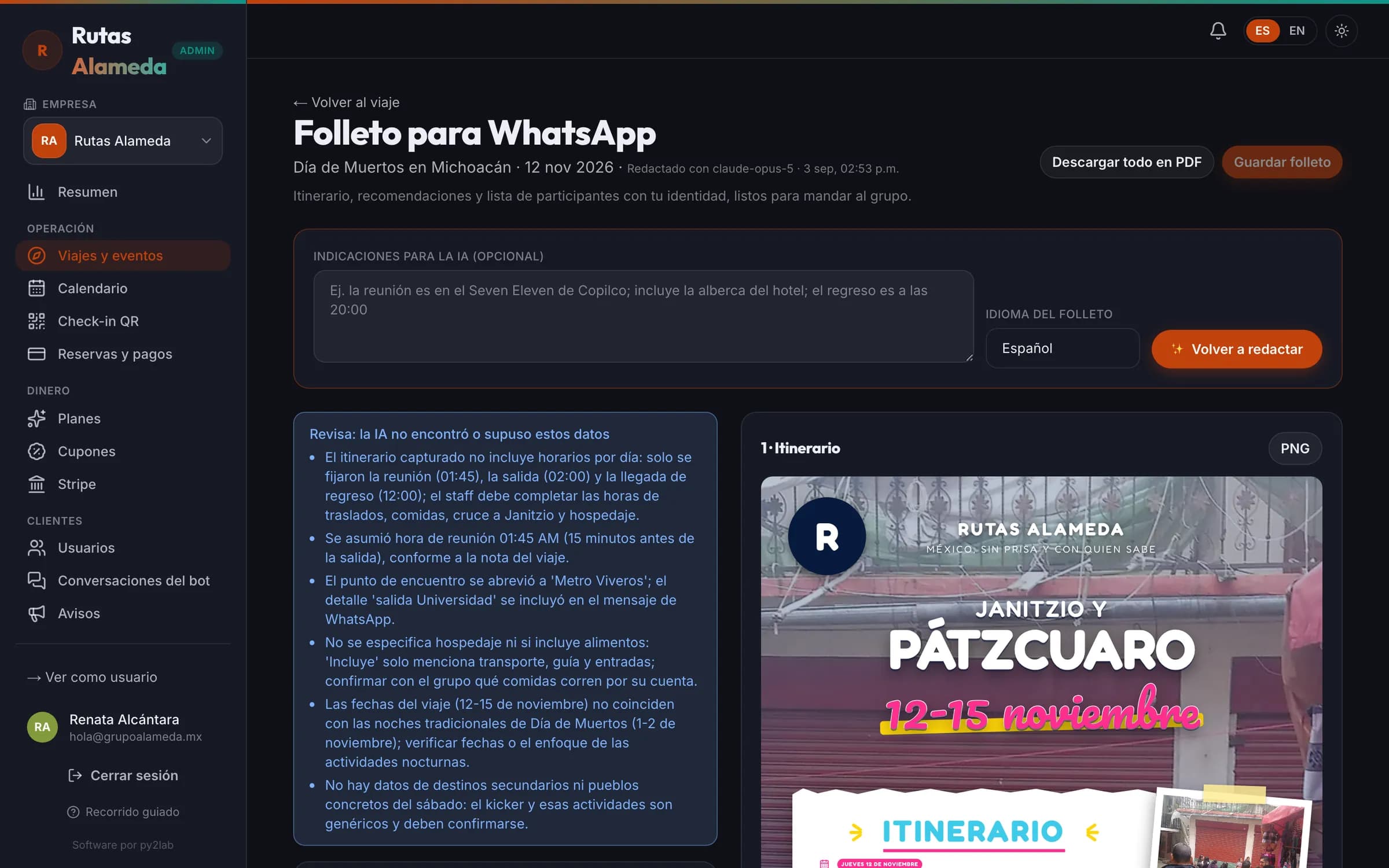 Y el folleto del grupo, redactado
